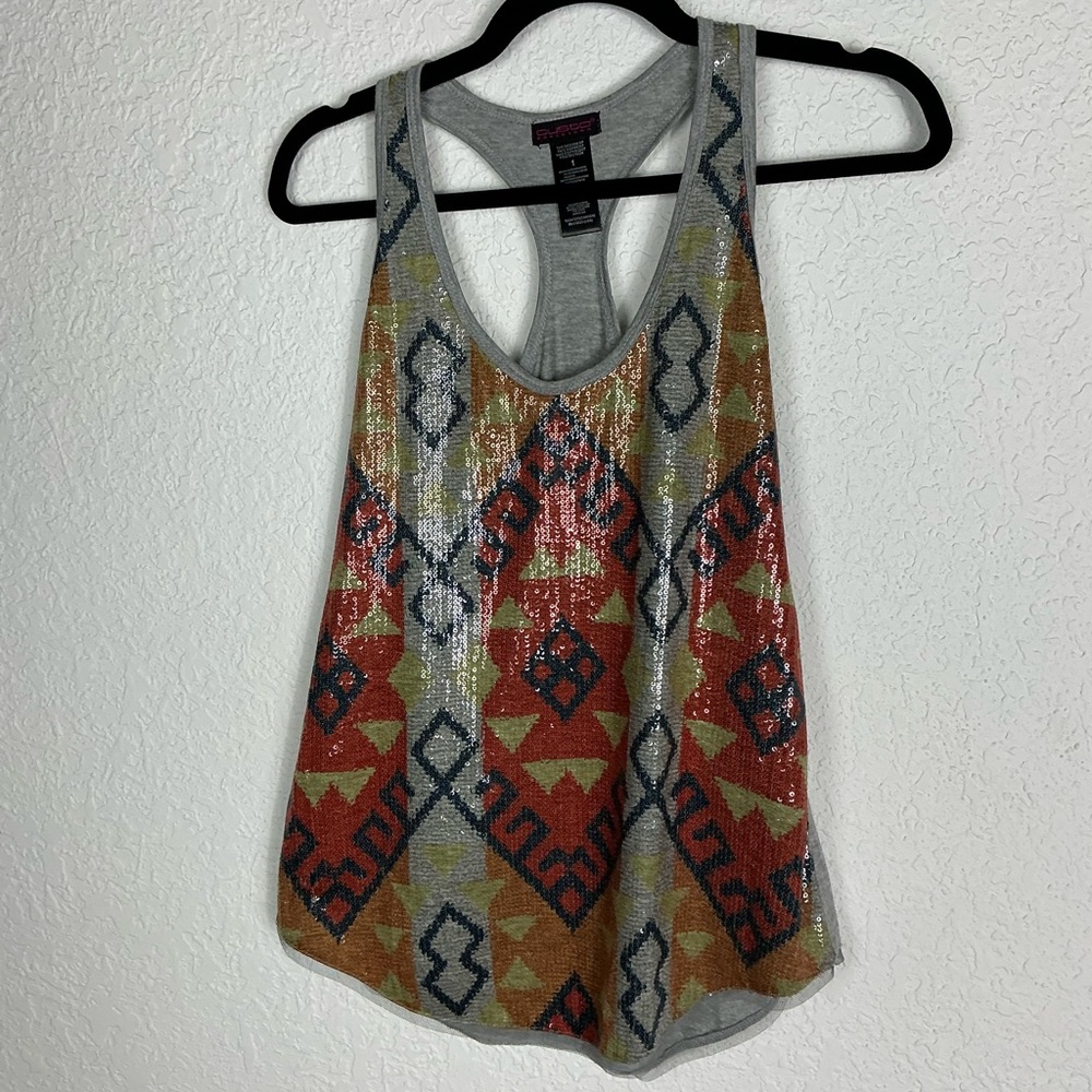 Custo Barcelona Orange Gray Sequin Tank Top Perfect Condition